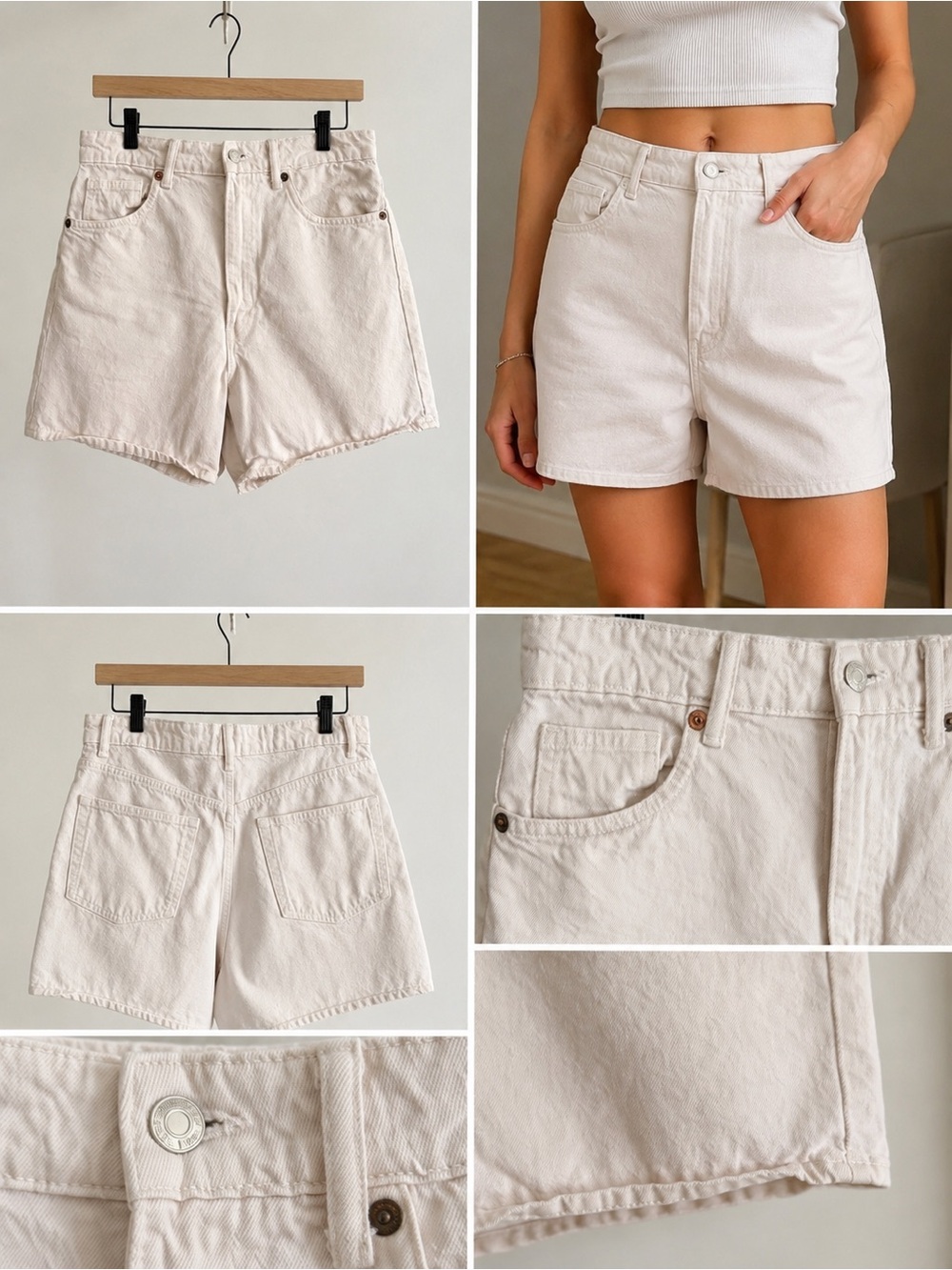 Zara Cream High-Rise Denim Shorts